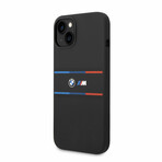 M Collection // Silicone Case // Printed Tricolor Lines + Logo (iPhone 14)