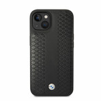 Leather Signature Collection // Genuine Leather iPhone Case // Diamond Hot Stamp Pattern // Black (iPhone 14)