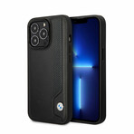 Leather Signature Collection // Genuine Leather iPhone Case // Hot Stamp Line + Blue Dots (iPhone 14)