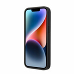 Leather Signature Collection // Genuine Leather iPhone Case // Textured + Big Logo Stripe // Black (iPhone 14)