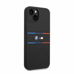 M Collection // Silicone Case // Printed Tricolor Lines + Logo (iPhone 14)