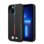 M Collection // Quilted Vegan Leather iPhone Case // Hot Stamped Tricolor Stripe + Metal Logos // Black (iPhone 14)