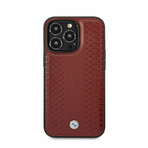 Leather Signature Collection // Genuine Leather iPhone Case // Diamond Hot Stamp Pattern // Red (iPhone 14)