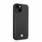 Leather Signature Collection // Genuine Leather iPhone Case // Diamond Hot Stamp Pattern // Black (iPhone 14)