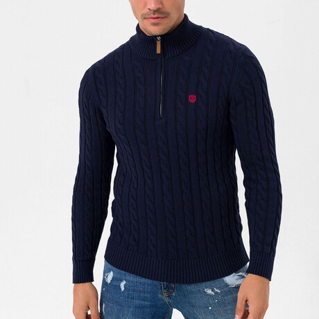 Taziano Half-Zip Cableknit Sweater // Navy (3XL)