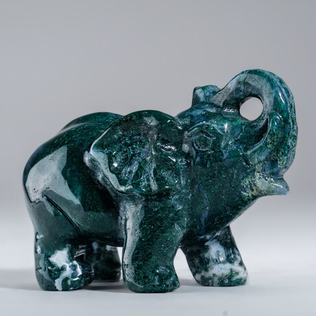 Genuine Green Moss Agate Elephant Carving