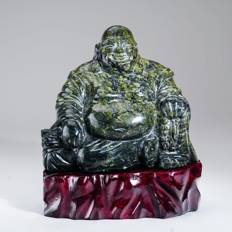 Genuine Polished Jade Buddha on Wooden Stand V.2