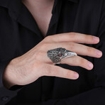 Crow Design Red Eyes Silver Ring (9)