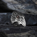 Crow Design Red Eyes Silver Ring (9)