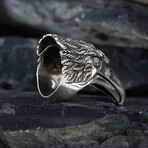 Crow Design Red Eyes Silver Ring (9)