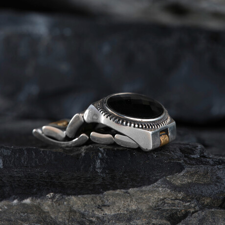 Onyx Stone Design Silver Men's Ring (9)