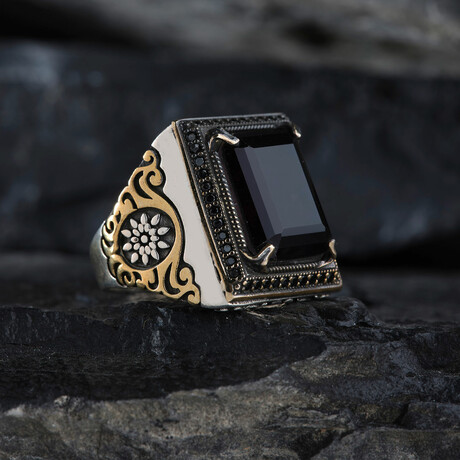 Black Square Onyx Silver Men's Ring