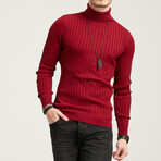 Turtleneck Ribbed Sweater // Burgundy (L)