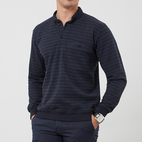 Polo Neck + Pocket Ringel Thessaloniki Sweatshirt // Indigo (XS)