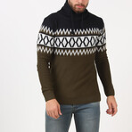 Plunging Collar Patterned Sweater // Khaki (3XL)