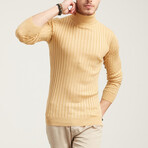 Turtleneck Ribbed Sweater // Beige (XS)