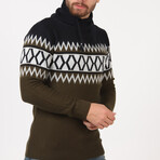 Plunging Collar Patterned Sweater // Khaki (3XL)