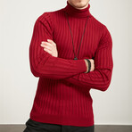 Turtleneck Ribbed Sweater // Burgundy (L)