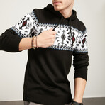 Patterned Hoodie Sweater // Black (M)