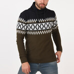 Plunging Collar Patterned Sweater // Khaki (3XL)