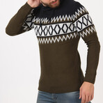 Plunging Collar Patterned Sweater // Khaki (3XL)