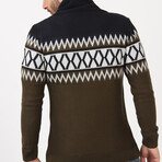 Plunging Collar Patterned Sweater // Khaki (3XL)