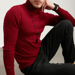 Turtleneck Ribbed Sweater // Burgundy (L)