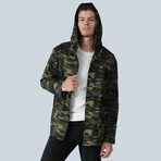 Camouflage Patterned Hooded Cardigan // Khaki (3XL)