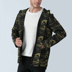 Camouflage Patterned Hooded Cardigan // Khaki (3XL)