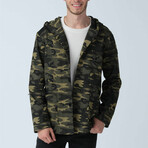 Camouflage Patterned Hooded Cardigan // Khaki (3XL)