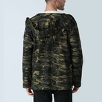 Camouflage Patterned Hooded Cardigan // Khaki (3XL)