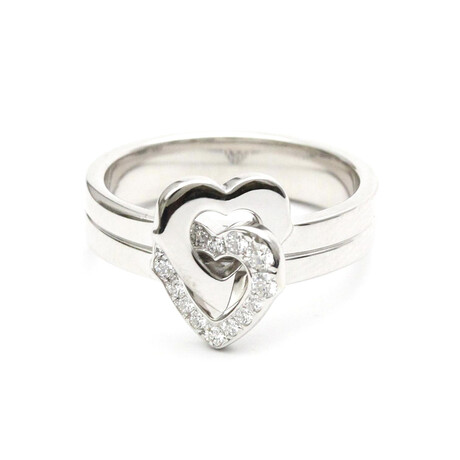 Cartier 18k White Gold Diamond Double Heart Ring // Ring Size: 6.75 // Pre-Owned