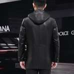 Fit Hooded Leather Coat // Black (L)