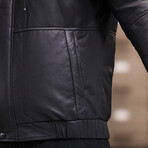 Turtleneck Puffer Leather Jacket // Black (M)