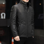 Turtleneck Leather Jacket // Black (XL)