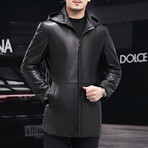 Fit Hooded Leather Coat // Black (4XL)