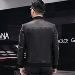 Mock Neck Leather Jacket // Black (3XL)