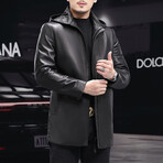 Fit Hooded Leather Coat // Black (XL)