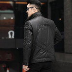 Turtleneck Leather Jacket // Black (L)