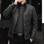 Turtleneck Leather Jacket // Black (L)