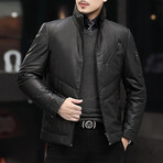 Turtleneck Leather Jacket // Black (3XL)