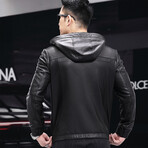 Hooded Utility Leather Jacket // Black (M)