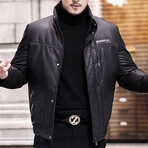 Turtleneck Puffer Leather Jacket // Black (L)