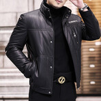 Turtleneck Puffer Leather Jacket // Black (4XL)