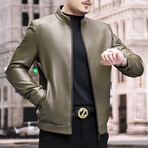 Racer Leather Jacket // Green (L)