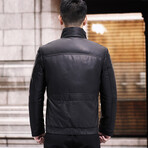 Turtleneck Puffer Leather Jacket // Black (L)