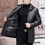 Hooded Leather Coat // Black (XL)