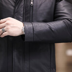 Turtleneck Puffer Leather Jacket // Black (3XL)