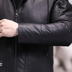 Hooded Utility Puffer Leather Jacket // Black (L)