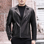 Biker Leather Jacket // Black (M)